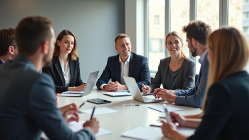 Werkplek met diverse professionals in vergadering