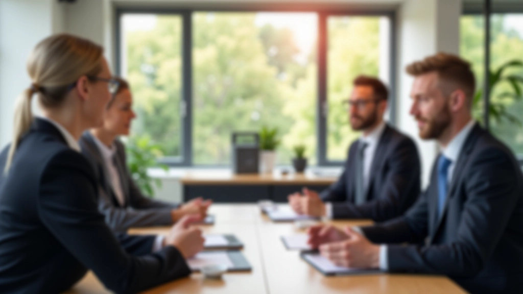 Professioneel kantooromgeving met teamleden in constructief gesprek