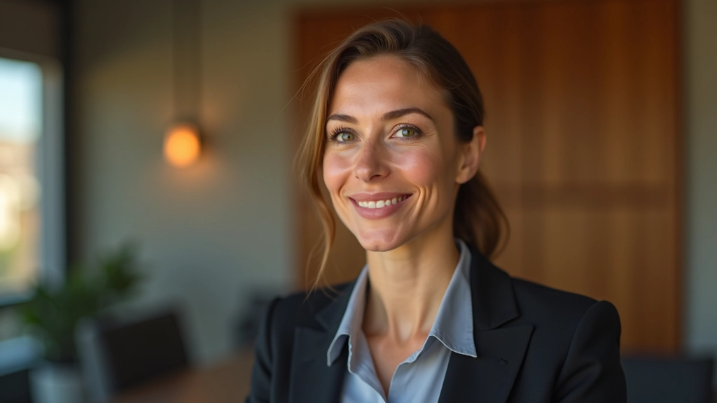 Vrouw luistert aandachtig, oogcontact, oprechte interesse, professionele omgeving, warm licht